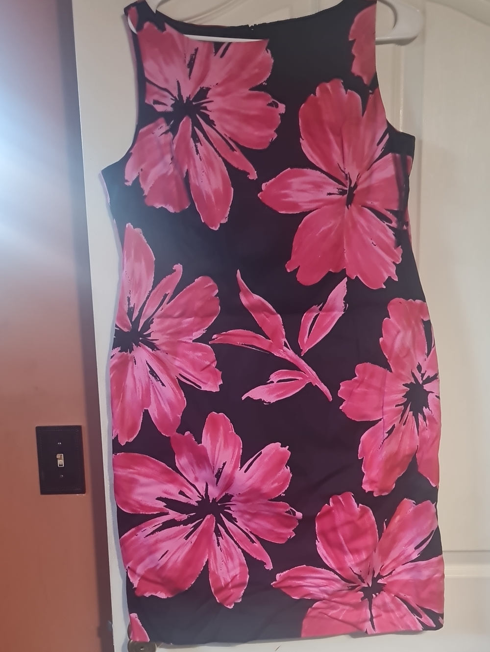 Jones New York Black Sheath Dress with Pink Floral Print Sz. 14